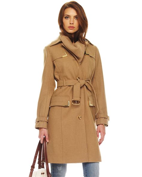 michael kors camel leather jacket|Michael Kors trench coat.